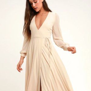 Lulu’s My Whole Heart Cream Long Sleeve Wrap Maxi
